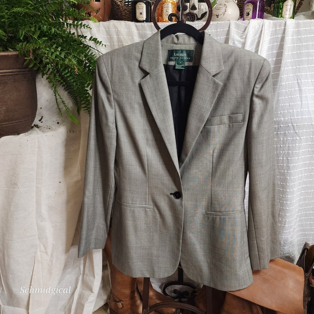 Lauren Ralph Lauren Gray Worsted Wool Single Button Blazer Jacket Womens 6